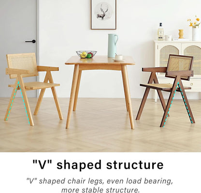 Walnut Rattan Dining Chairs Set Of 2 Ergonomic Back
