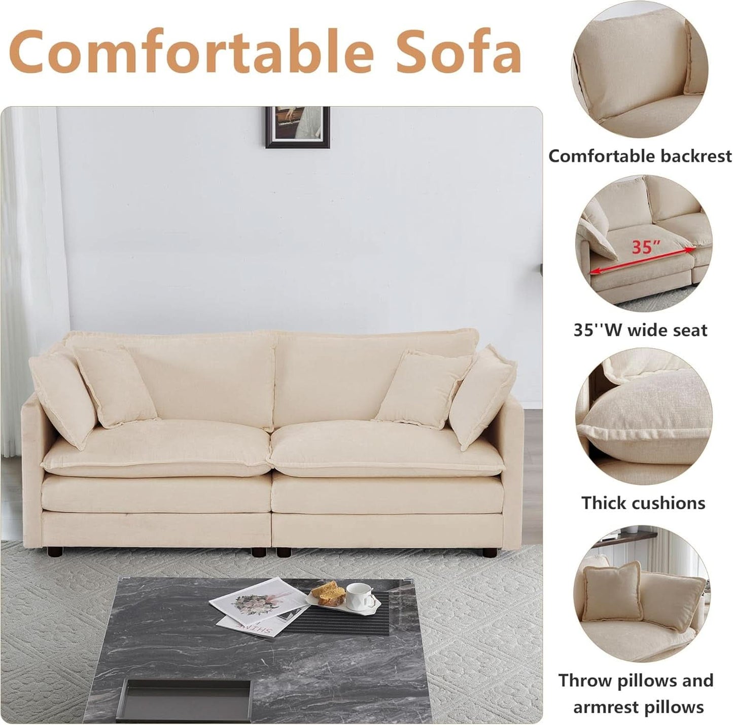 Light Coffee Chenille 2 Piece Loveseat Couch And Armchair