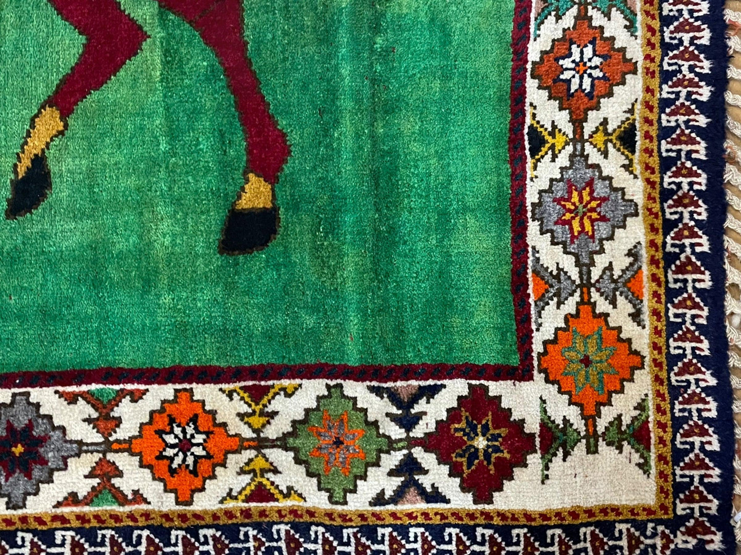 4 X 7 Handmade Rug Zagros Quality Wool Pictorial Horses Green Butterfly Colorful