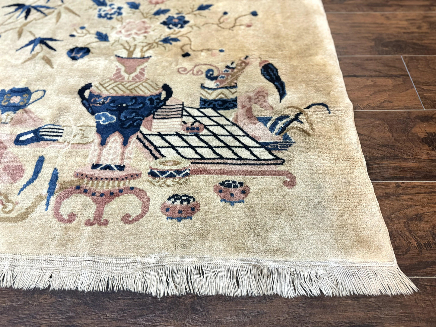 Chinese Rug 5x3, Horizontal Rug, Vases Flowers, Handmade Antique Vintage Carpet, Peking Rug, Chinese Wool Rug