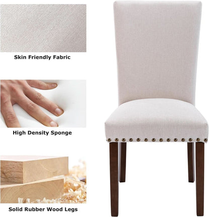 Beige Linen Upholstered High Back Counterheight Chairs