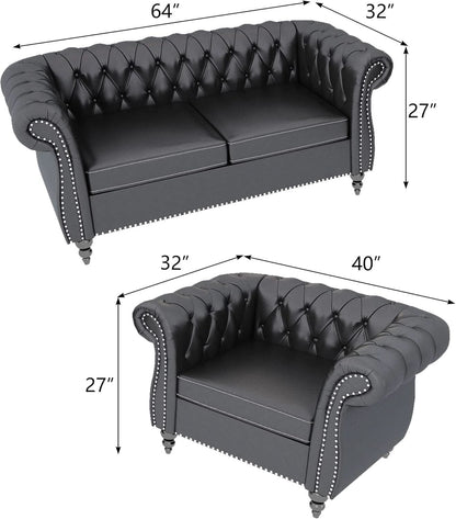 Sectional PU Leather Modular Sofa Couches, Black Tufted Cushions