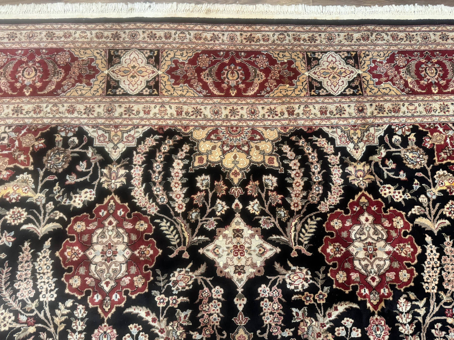 Sino Persian Rug 9x12, Black & Maroon, Wool and Silk, Allover Pattern