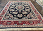 Sino Persian Rug 8x10, Floral Kirman Carpet, Navy Blue and Red, Floral Vases, Handmade Vintage Wool Carpet, 320 KPSI