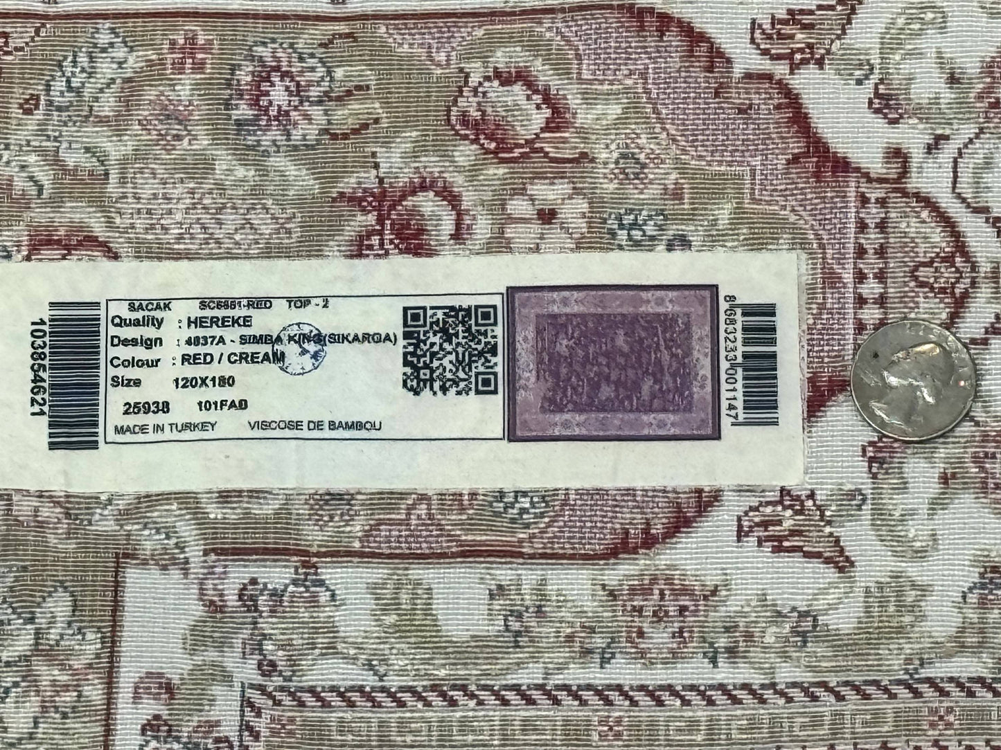 Turkish Silk Hunting Design Rug 4x6, Dark Red & Ivory, Bamboo Silk, New