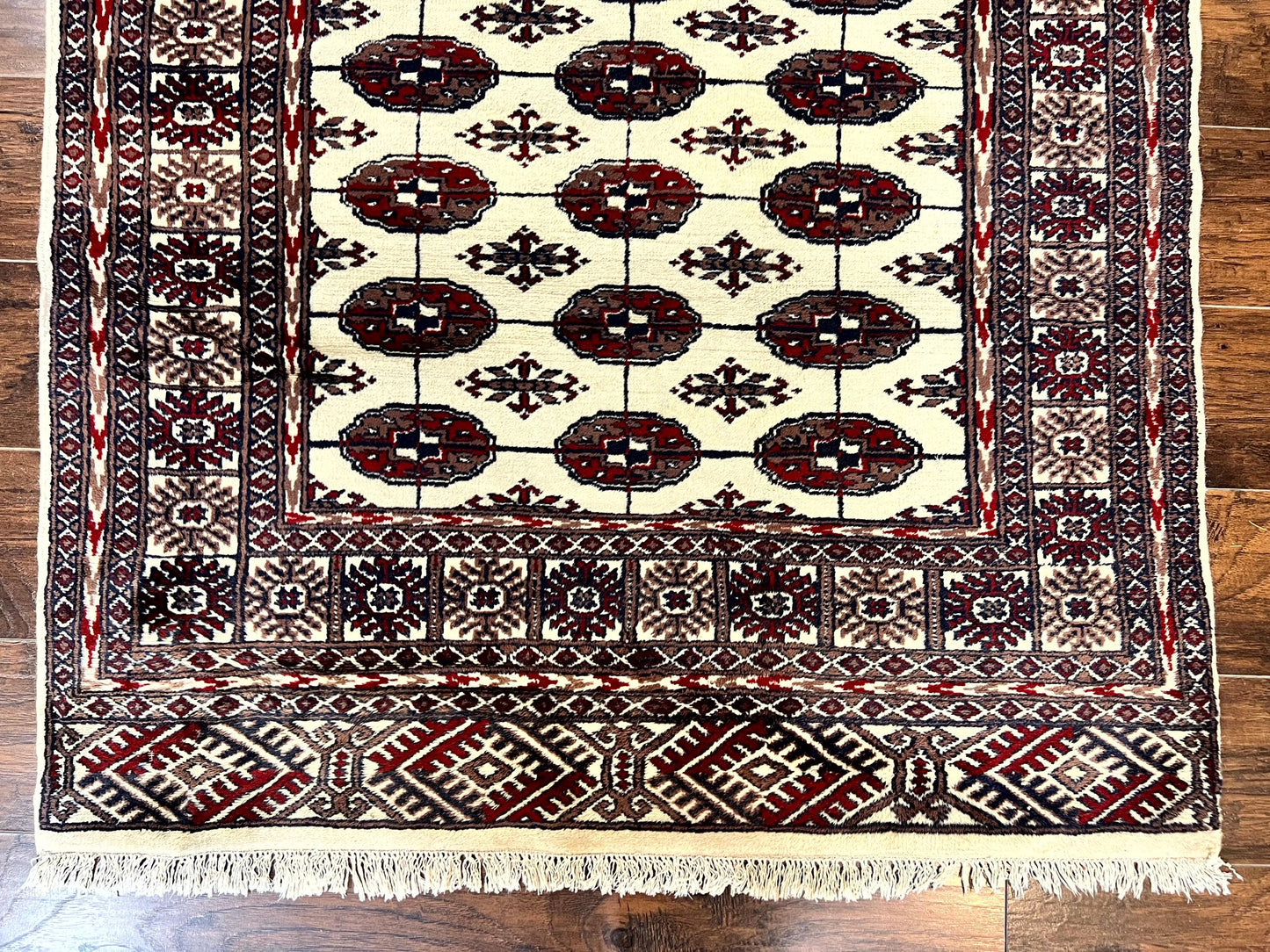 Pakistani Bokhara Rug 4x6, Turkoman Carpet, Vintage Handmade Wool Rug, Ivory