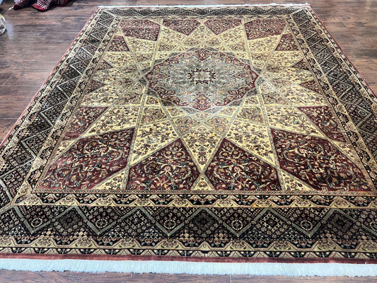 Indo Persian Rug 8x10, Dome Design, 210 KPSI, Handmade Vintage Wool Rug