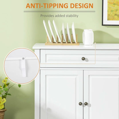White Sideboard Buffet Cabinet With 2 Drawers And Shelves