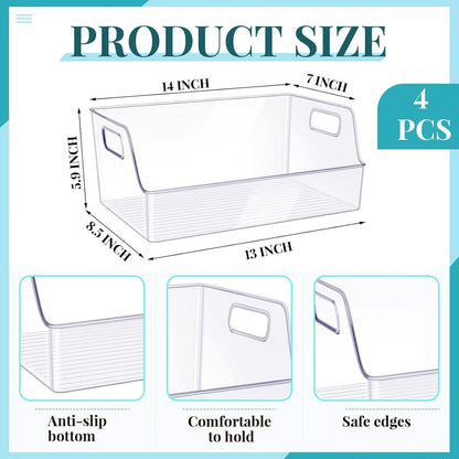 4 Pack Clear Large Book Display Case 13 X 8.5 X 5.9 Inch Stackable With Handle