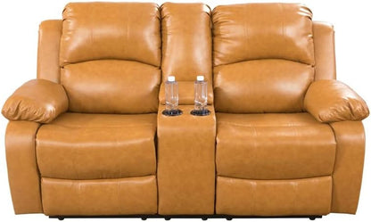 Leather Manual Recliner Sofa Set Ginger 3Piece Living Room