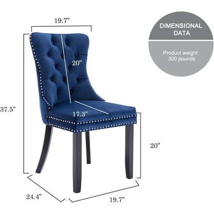 Blue Velvet Upholstered Dining Chairs Set Of 6 Studded