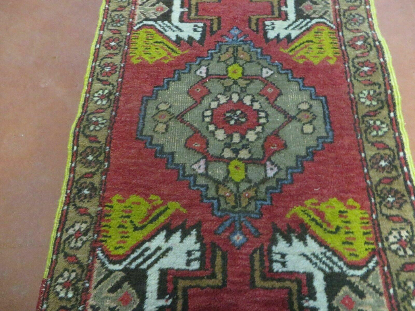 20" X 38" Antique Handmade Turkish Oushak Oshak Yastik Wool Rug Mat Turkey Nice