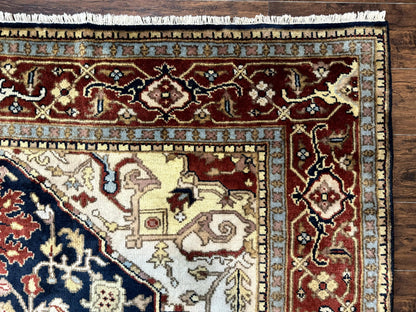 Indo Persian Heriz Rug 8x10, Geometric Medallion, Serapi Carpet, Wool Vintage Rug