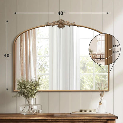 Arched Gold Wall Mirror 40x30 Inches Vintage Ornate