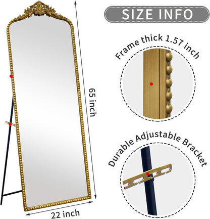 65 Inch Gold Baroque Full Length Floor Mirror Ornate Antique