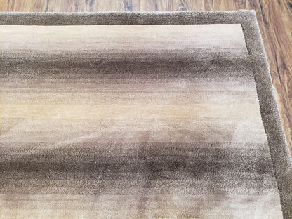 Vintage Safavieh Tibetan Indian Rug 6x9, Nepal Rug, Handmade, Striped Rug, Brown & Beige, 6x9 Oriental Carpet, Wool, Soft