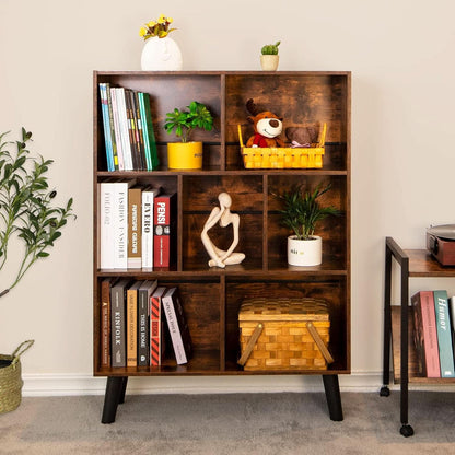 Rustic Brown 3 Tier Cube Bookshelf With Open Sides