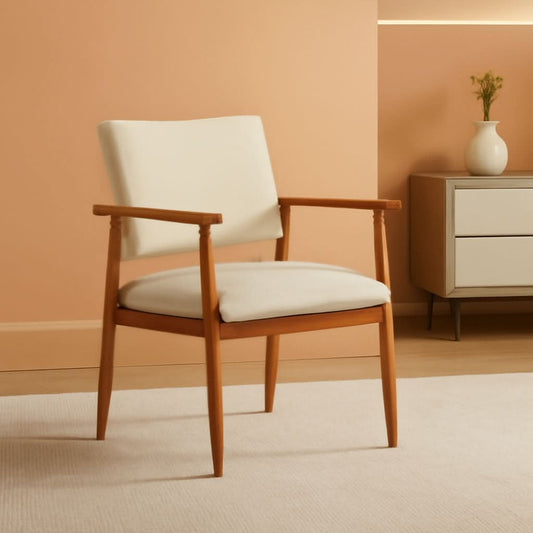 Mid Century Modern Walnut Dining Chairs With Beige Fabric