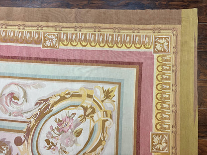 Large Aubusson Rug 11x15, Oversized Gallery Palace Size Flatweave Savonnerie Carpet 11 x 15 ft, Wool Handmade Vintage Elegant European