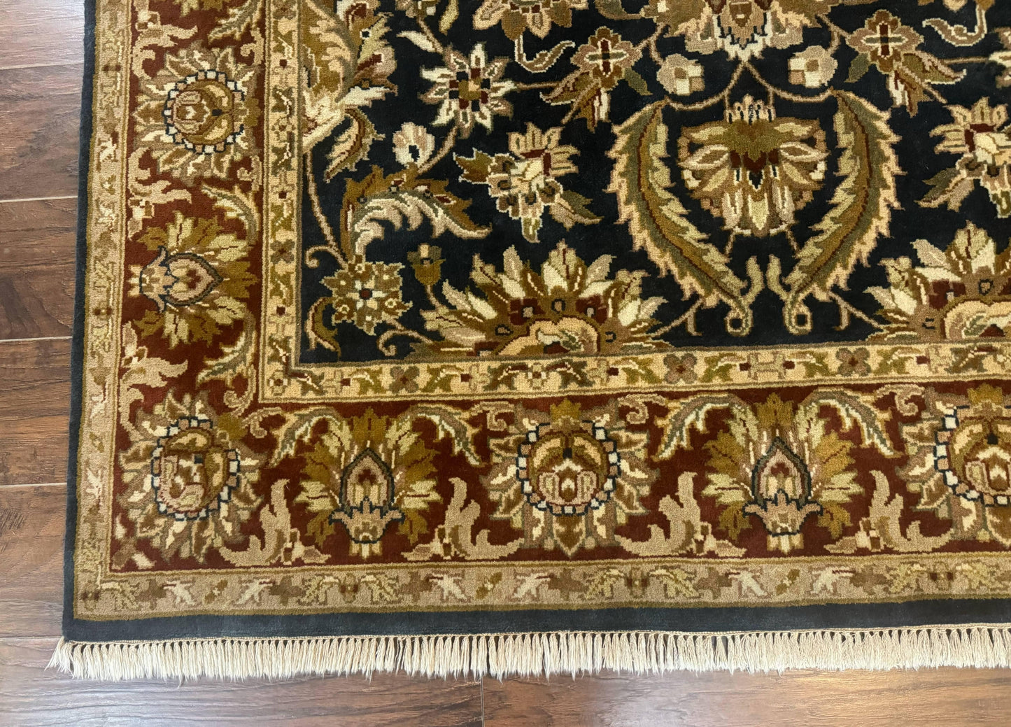 Indian Agra Rug 6x9, Floral, Traditional Rug, Dark Green Maroon Tan