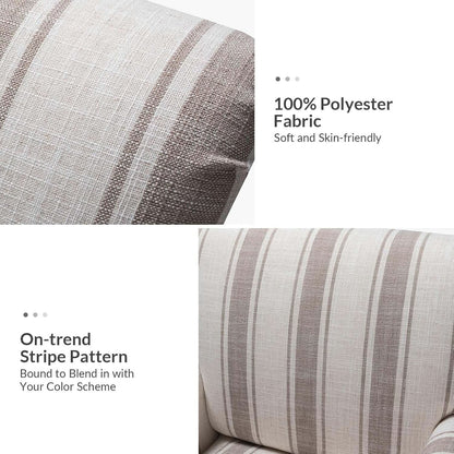 Tan Stripe Accent Chair With Wooden Legs For Living Room