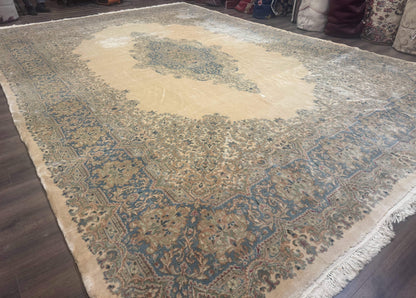 Palace Size Persian Kerman Rug 12x18, Floral Semi Open Field, Signed, Fine 240 KPSI