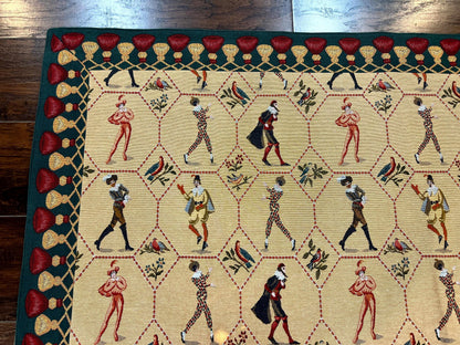 Square Tapestry 5x5, Wall Hanging, Human Pictorials, Court Jesters, Vintage