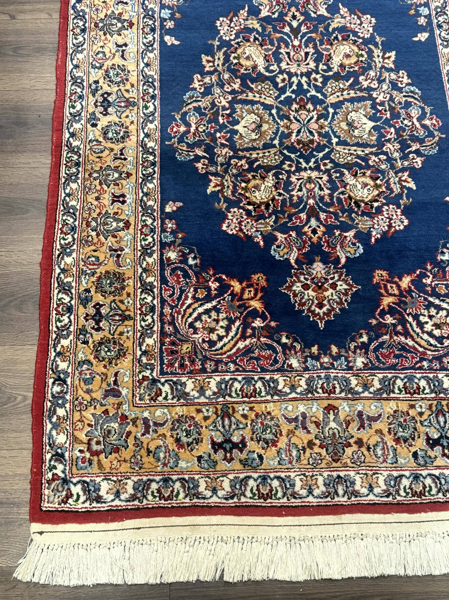 Blue Persian Qum Rug 3.6 x 5, Floral Medallion, Fine 310 KPSI
