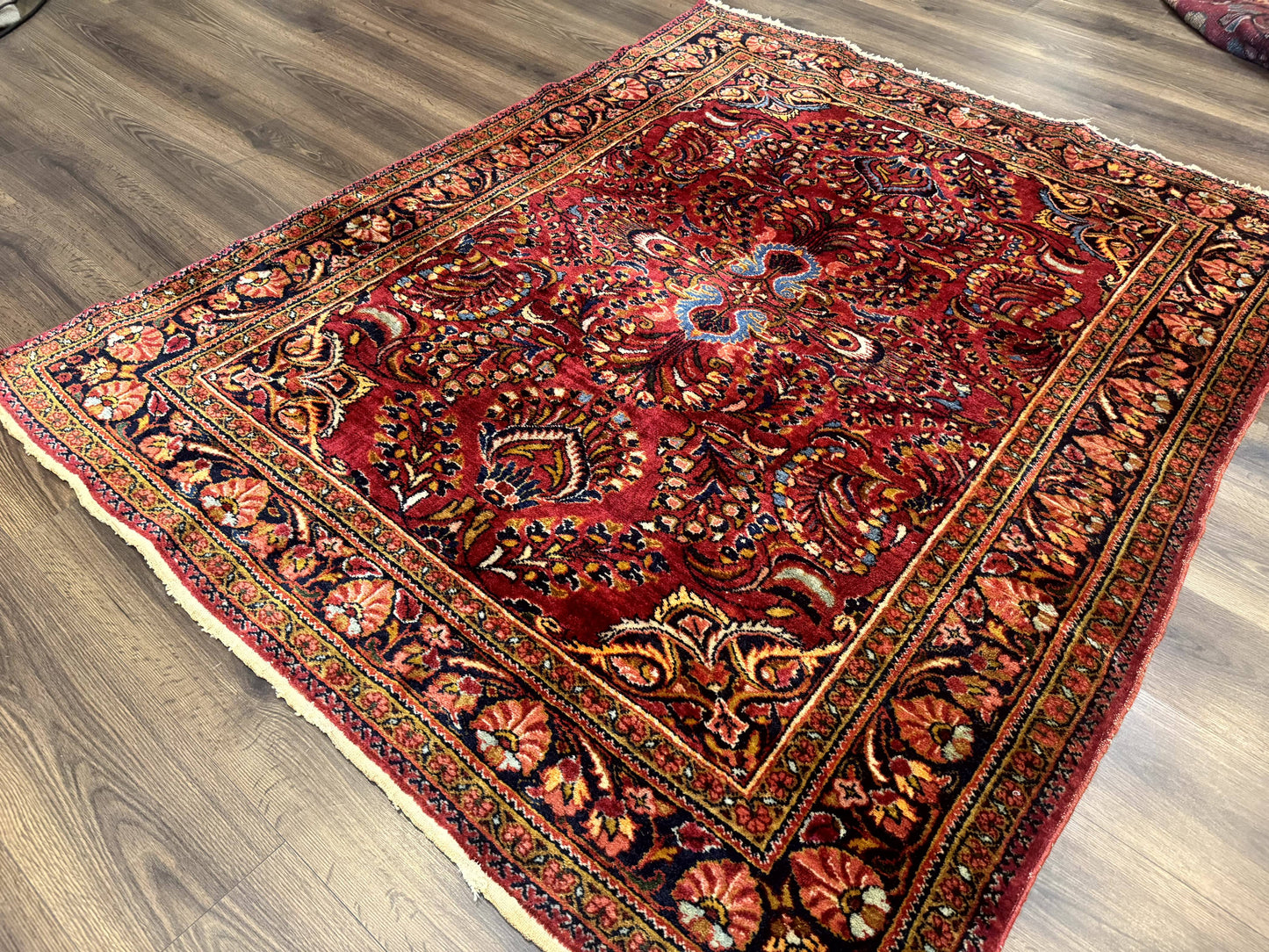 Persian Lilihan Rug 5x6, Red, Floral, Antique Persian Carpet
