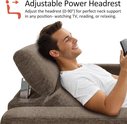 62.2 Inch Wall Hugger Power Loveseat Recliner with Adjustable Headrest and USB Ports in Coffee Fabric