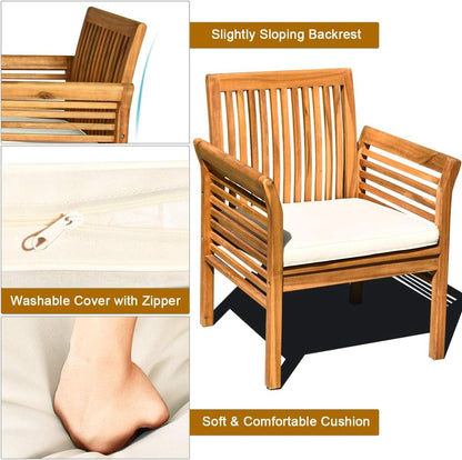 Outdoor Acacia Wood 4 Piece Sofa Set With Water Resistant Cushions Coffee Table