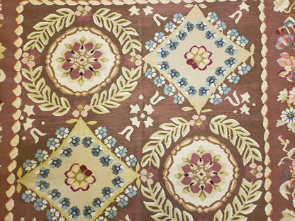 Aubusson Rug 6 x 9 Flat Weave Area Carpet European Design Flowers New Brown Rug Handmade Wool Hand-Knotted Aubusson Weave Medium Rug 6x9