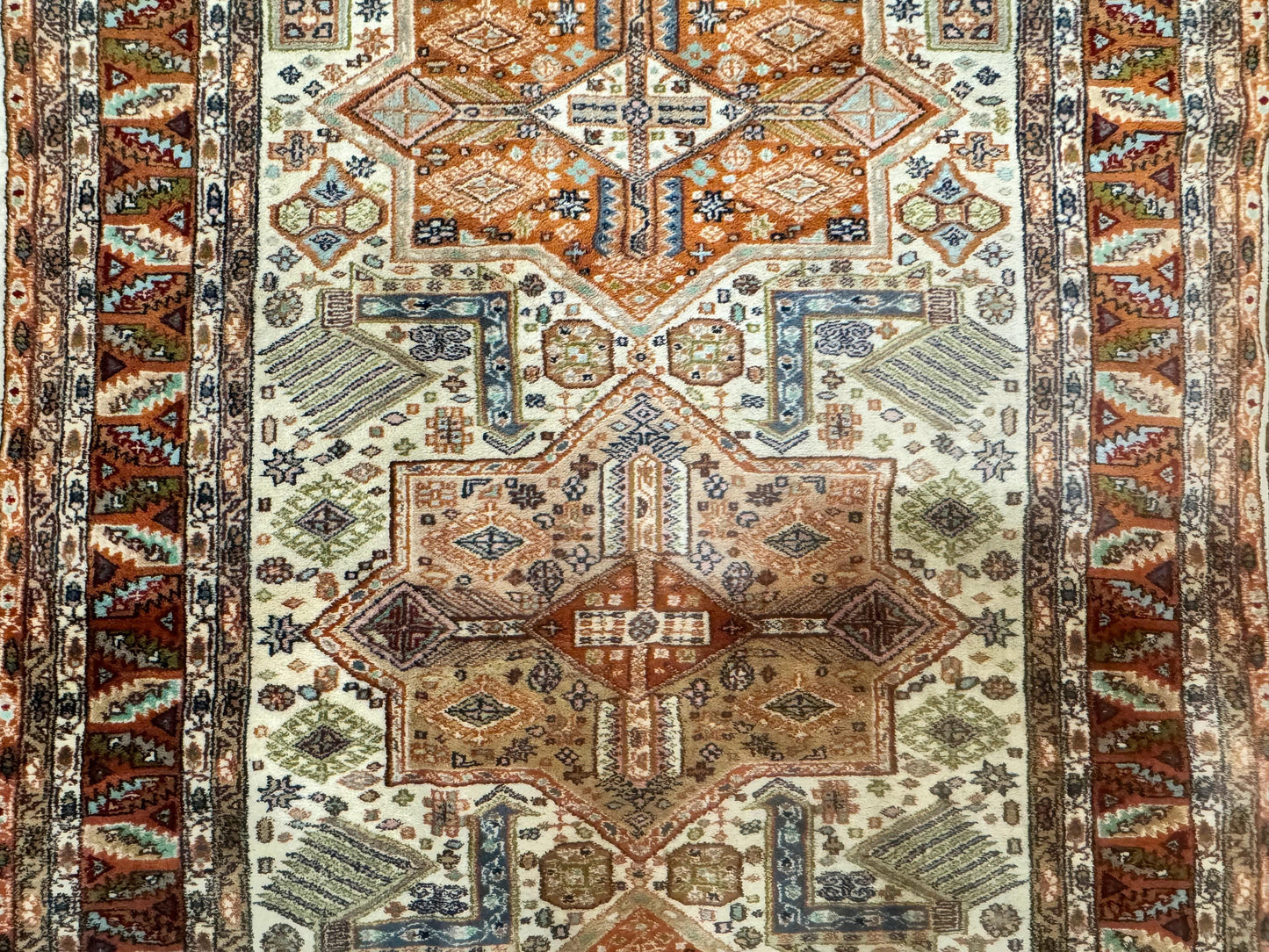 Turkish Kazak Rug 4x6, Geometric Medallions, Vintage Handmade Wool Carpet