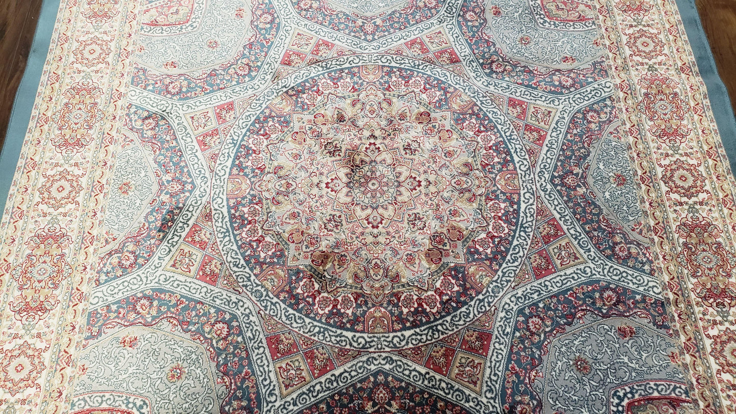 4x6 Silk Carpet, Light Blue & Beige Oriental Rug 4 x 6ft, Traditional Design Medallion All Over, Bamboo Silk, Super Fine, High Quality, Soft