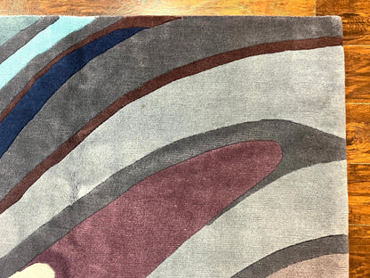 Modern Nepali Handmade Wool Rug 6x8, Blues Gray Mauve, Abstract, Nepali Tibetan Rug