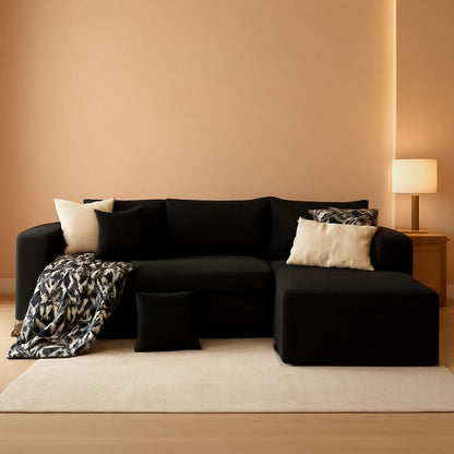 104 Inch Black Corduroy L Shaped Sectional Sofa Deep Set Upholstered Modular Couch No Assembly