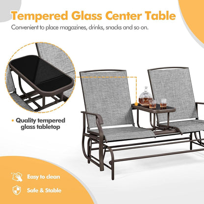 Two-Seat Outdoor Glider Bench with Center Table