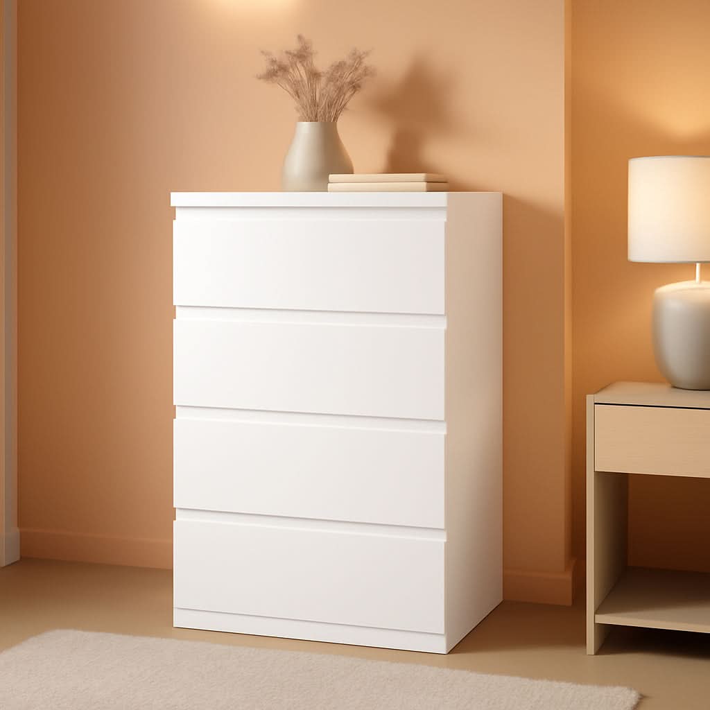 White Four Drawer Dresser Ultra Minimalist Cabinet
