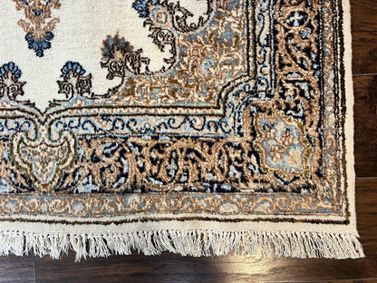 Square Persian Kirman Rug 4x4, Semi Open Field, Handmade