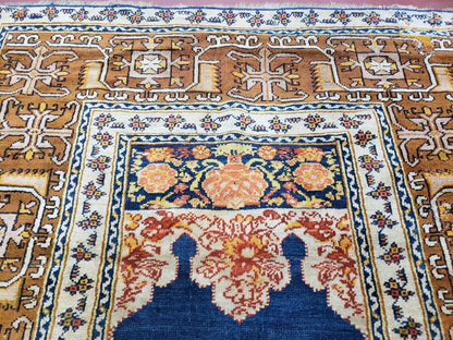Antique Turkish Anatolian Ghiordes Prayer Rug, Twin Mihrabs, Rare Collectible Oriental Rug, Early 20th Century Prayer Rug, 3'9" x 5'2"