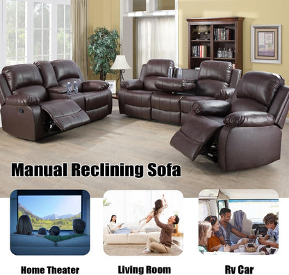 Brown Faux Leather Reclining Living Room Set Sofa Loveseat Chair