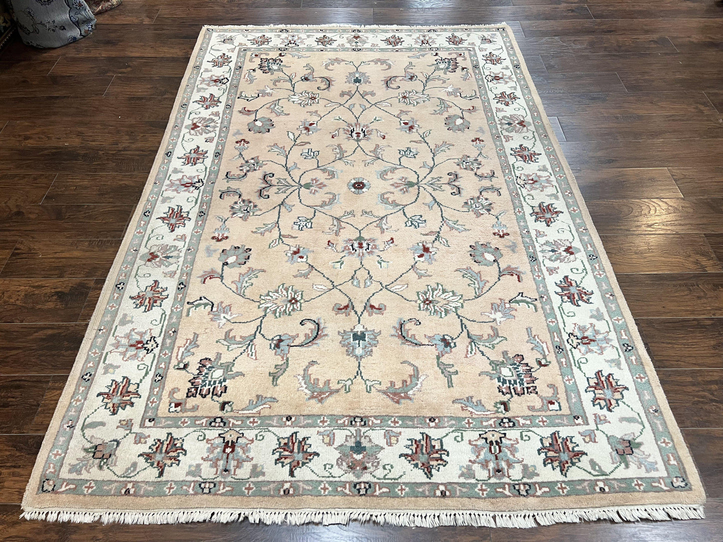 Indo Persian Rug 6x9, Handmade Vintage Wool Carpet, Floral Allover