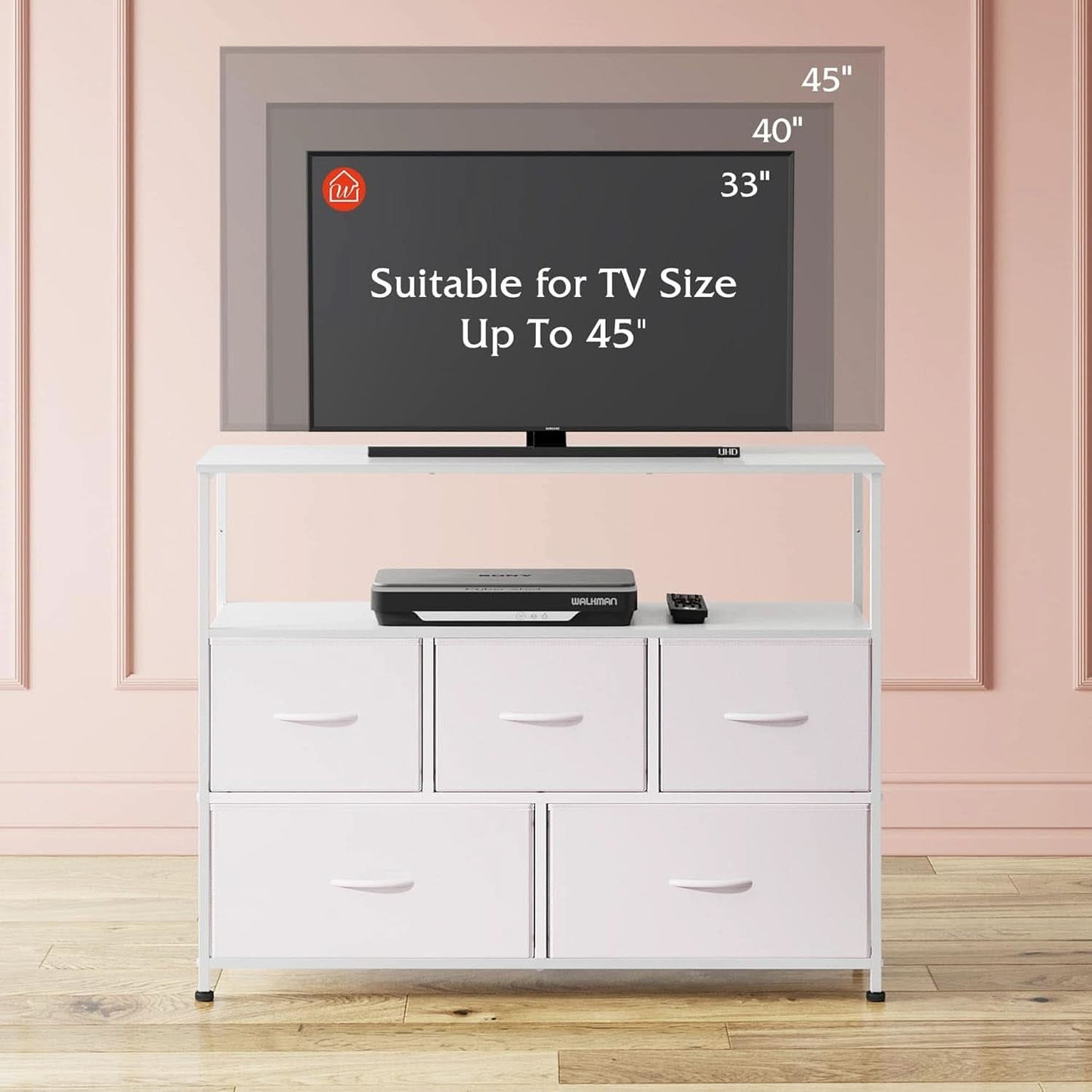 Dresser TV Stand 5 Drawers And Built In Charging Station