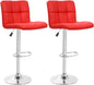 Red Adjustable Swivel Bar Stools Set Of 2 PU Leather