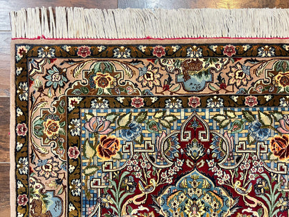 Marvelous Persian Isfahan Rug 3.7 x 5.6, Tree of Life and Animal Pictorials, Handmade Vintage Super Fine 600 KPSI, Kork Wool  Silk Highlights, Rare