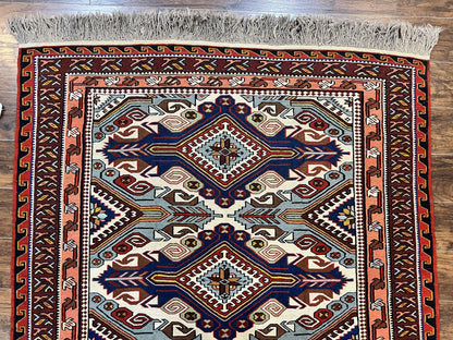 Russian Soumak Rug 6x8, Wool Handmade Antique Kilim Carpet, Multicolor 6 x 8 Geometric Medallions Caucasian Rug, Medium Size