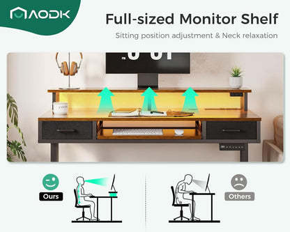 Electric Standing Desk 55 Inch With Drawers Power Outlets