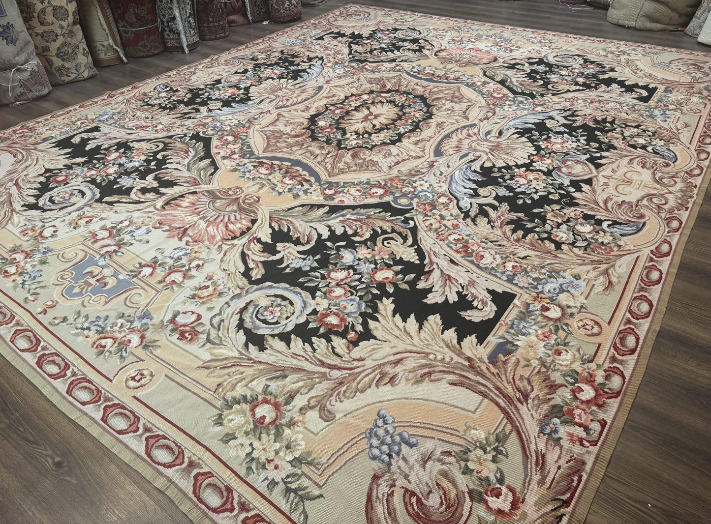 Wonderful Needlepoint Rug 10x14, Large Aubusson Carpet, Floral, Elegant, European Design