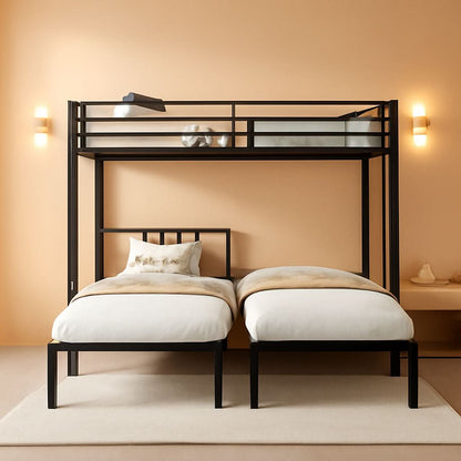 Triple Bunk Bed For 3 With Guardrails And Integrated Ladder