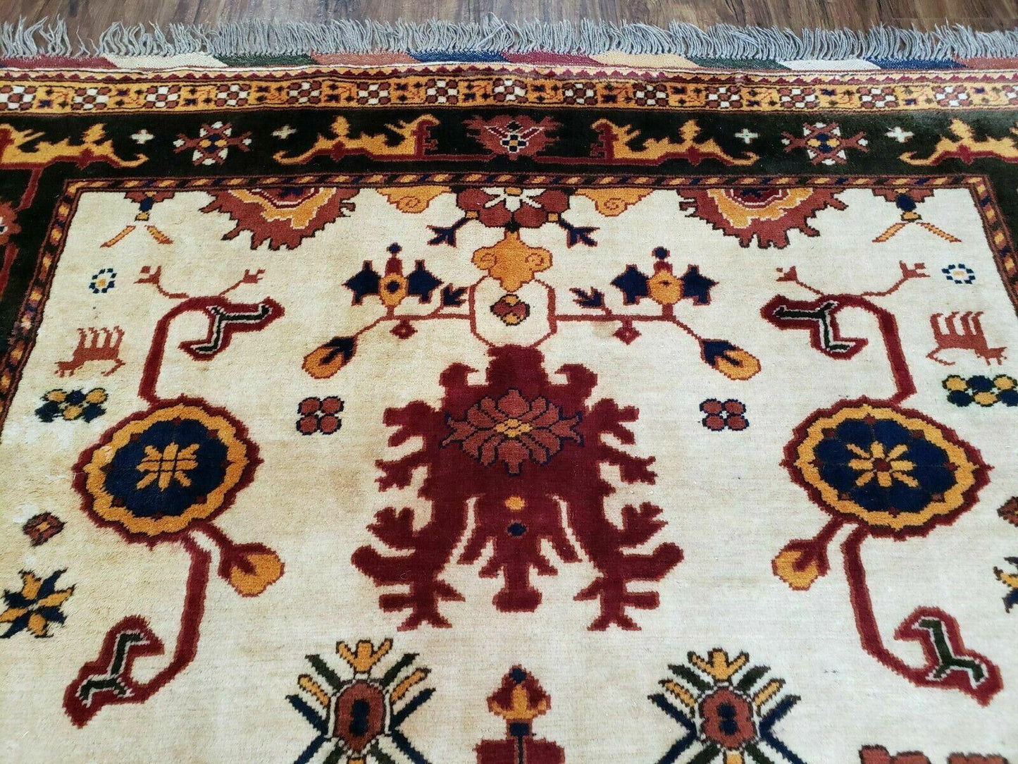 5' X 6' Vintage Handmade Knotted Turkish Kazak Pattern Wool Rug Bohemian Boho Interior Design